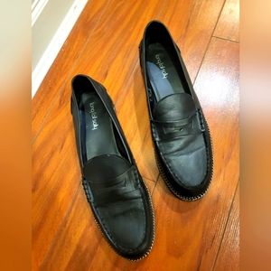 Black leather loafer with chain detail